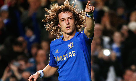 Chelsea's David Luiz celebrates his goal against Aston Villa